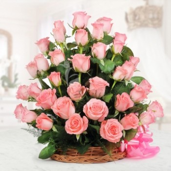 35 pink roses basket